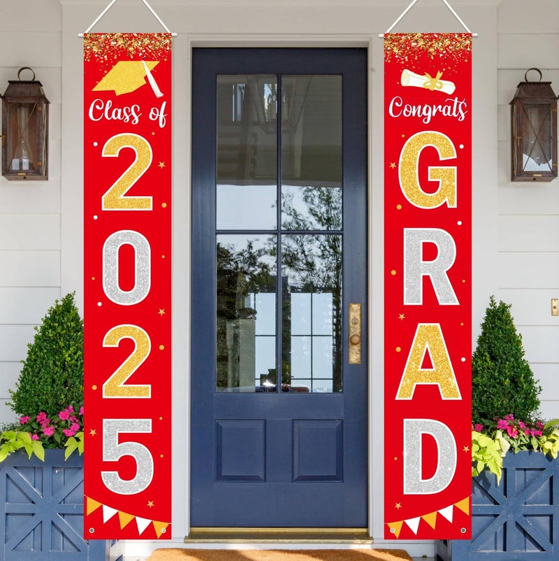 Labrostar Graduation Decorations 2025 GRAD Banner Red Porch Door Sign Welcome Banner For Indoor Outdoor Wall Graduation Decorations Class of 2025 - Image 2